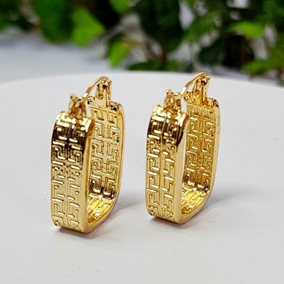 Gold with Multi Color Pave Crystal Rectangle Hoop Earrings - Picture 5 of 6